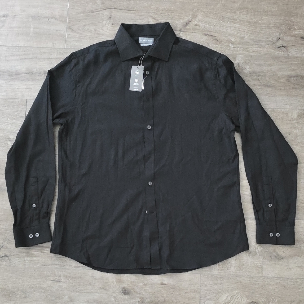 Michael Kors Black Casual Button Down Slim Fit. Size XL, 17 34/35, NWT.